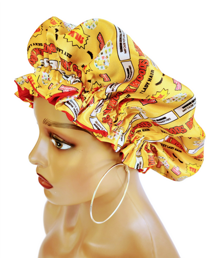 Reversible Sleeping Satin Wavy Summer Vibes Bonnet Gold and Red
