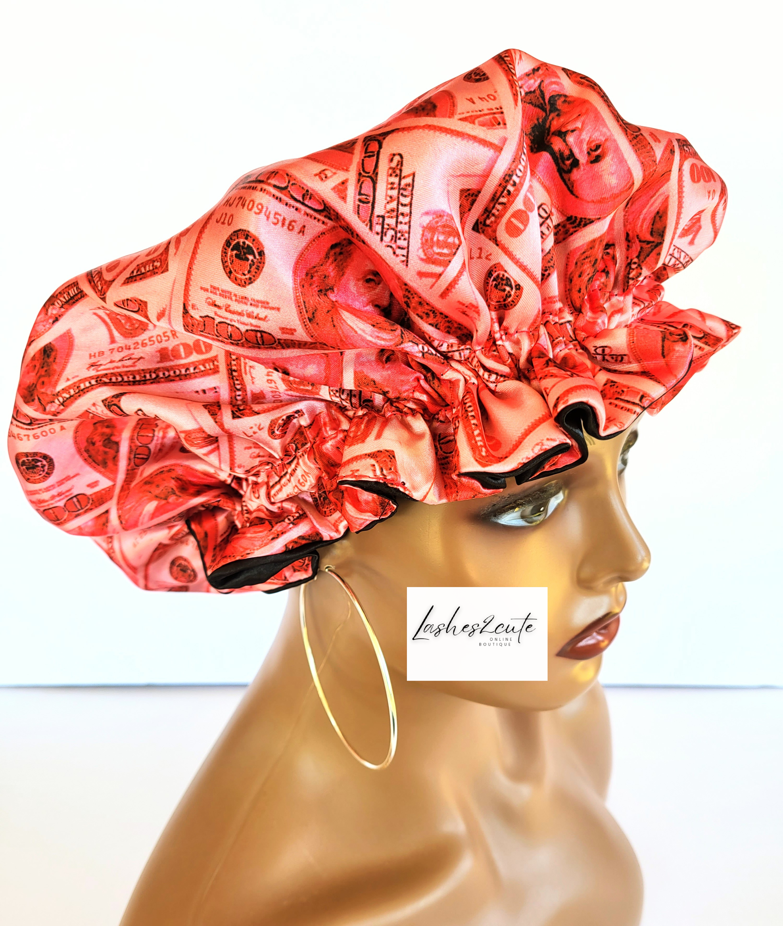 &quot;Red Money&quot; Reversible Sleeping Satin Wavy Bonnet