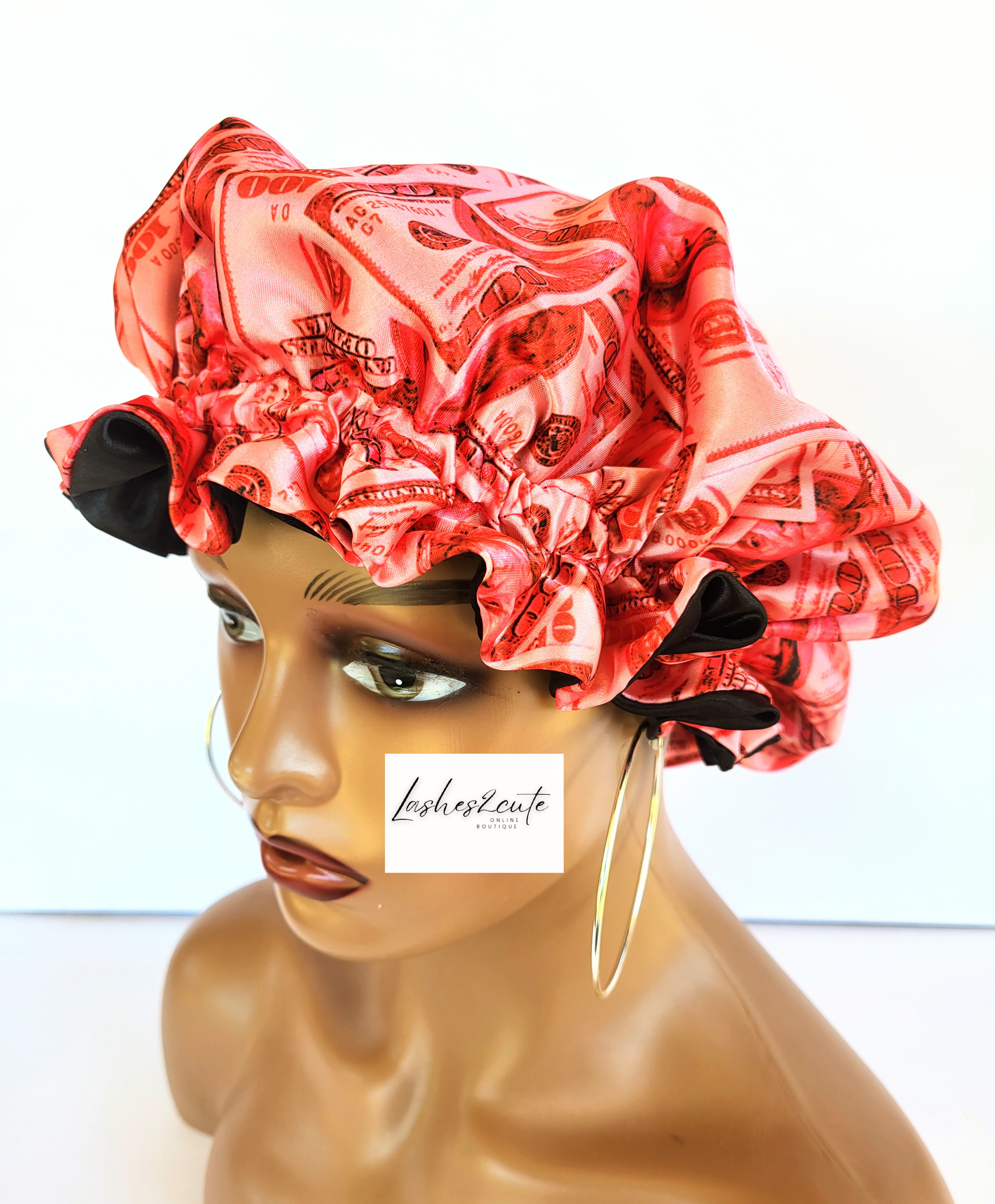 &quot;Red Money&quot; Reversible Sleeping Satin Wavy Bonnet