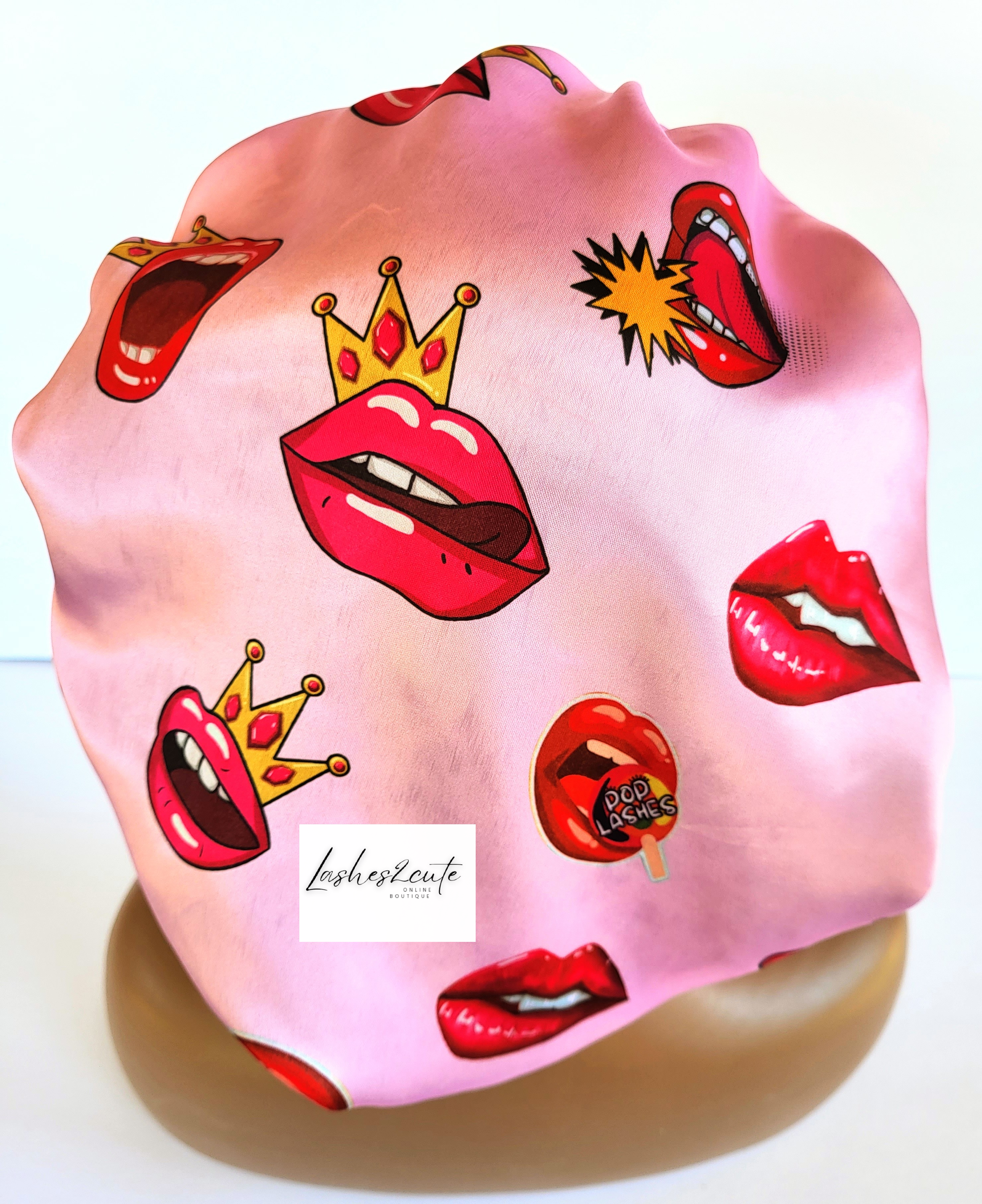 &quot;Pink &amp; Red Lips&quot; Reversible Sleeping Satin Wavy Bonnet