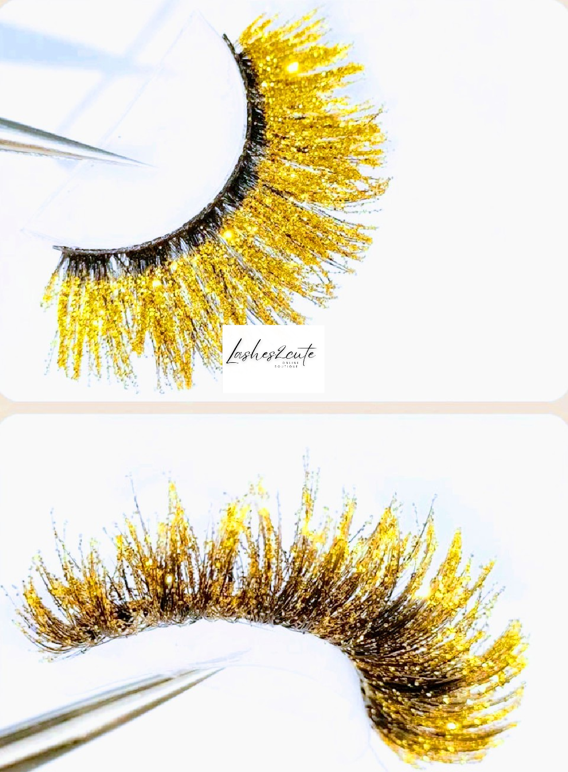 "Goldie" 20mm Gold Glitter Fluffy False Eyelashes