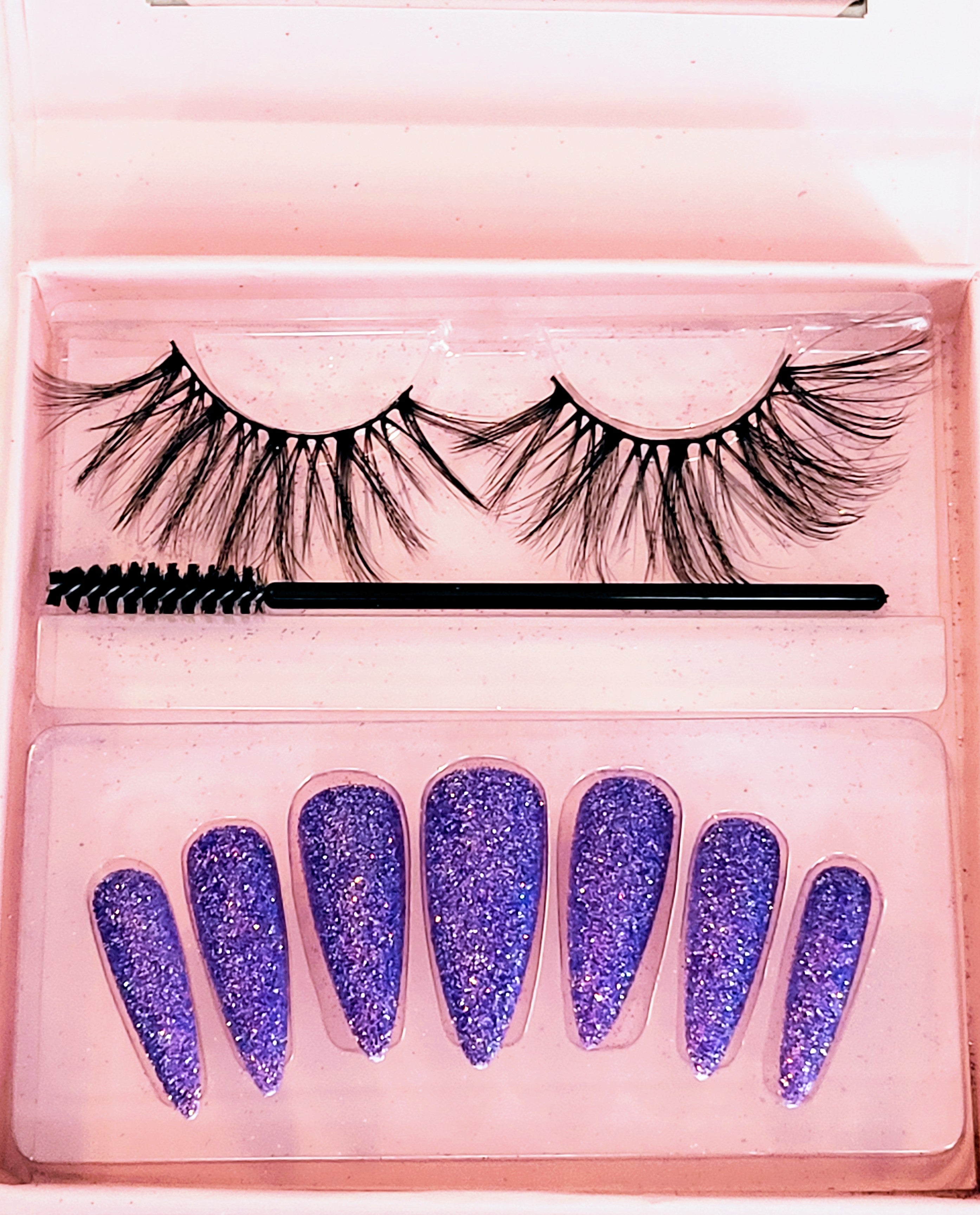 "Royal Glam" 24 Piece Stiletto Press-On Nails with Glue &amp; 25mm Lash Bundle