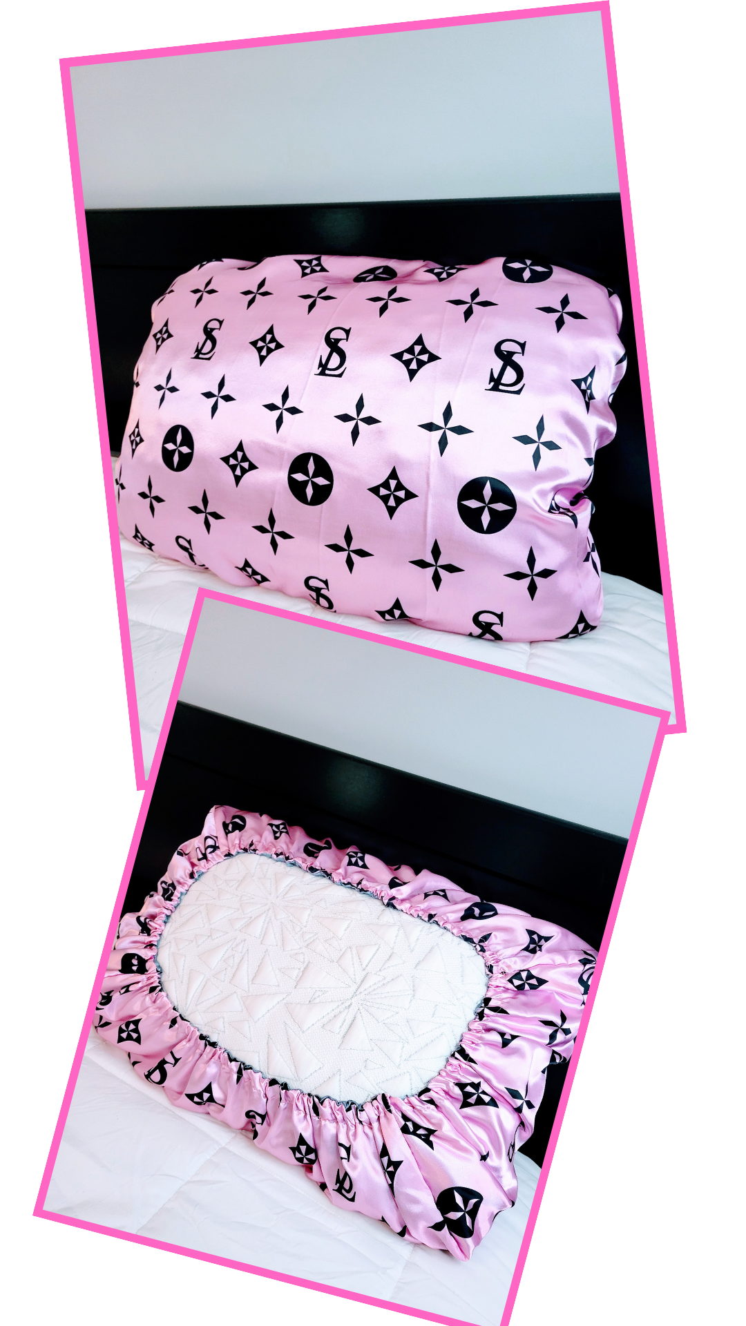 “Satin Lavish”粉色和灰色双面标准尺寸缎面枕套