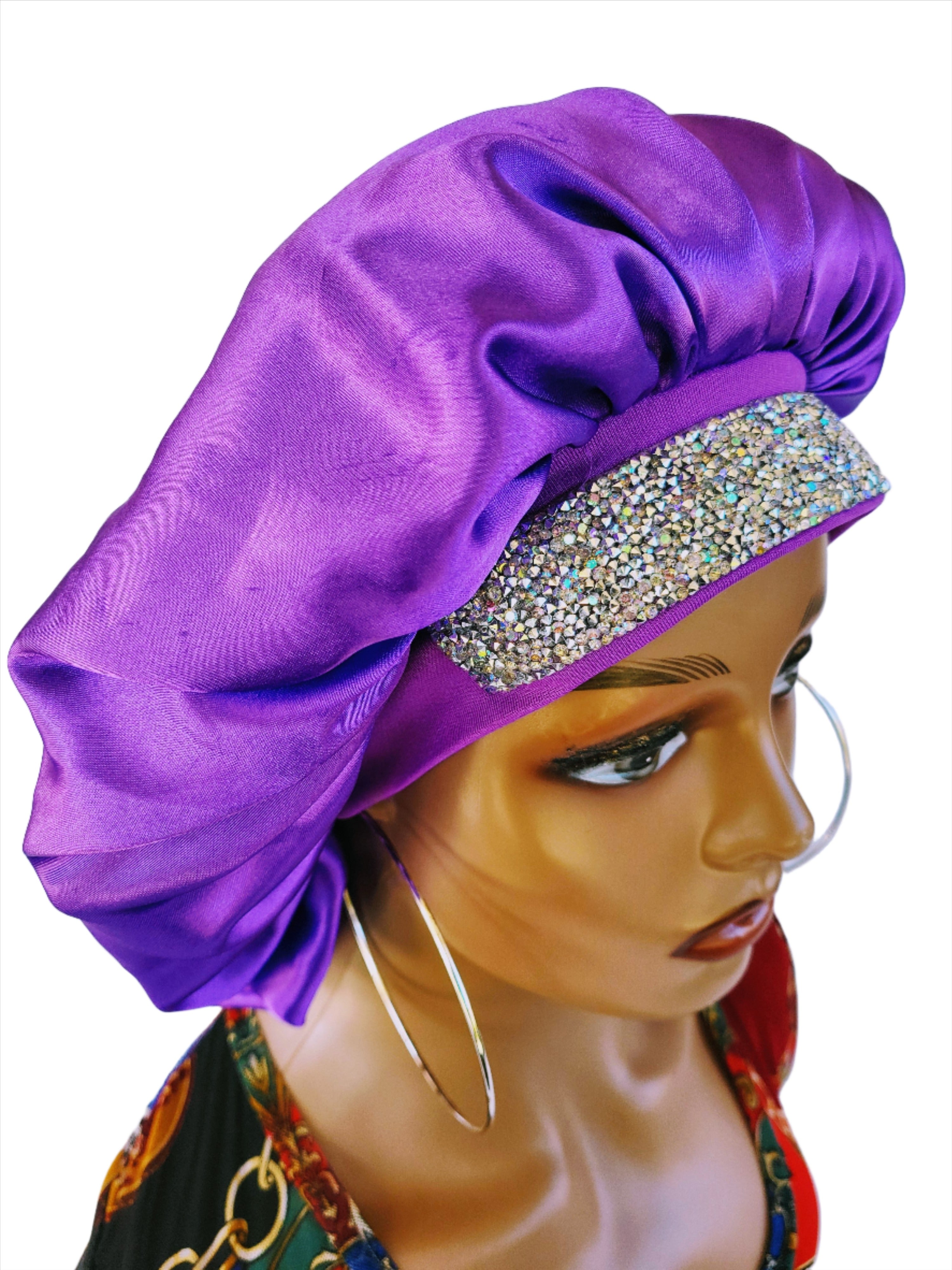 LAVENDER Diamond Rhinestone Elastic Band Sleeping Bonnet