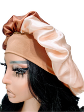 Beige & Brown Wide Band Sleeping Satin Hair Bonnet