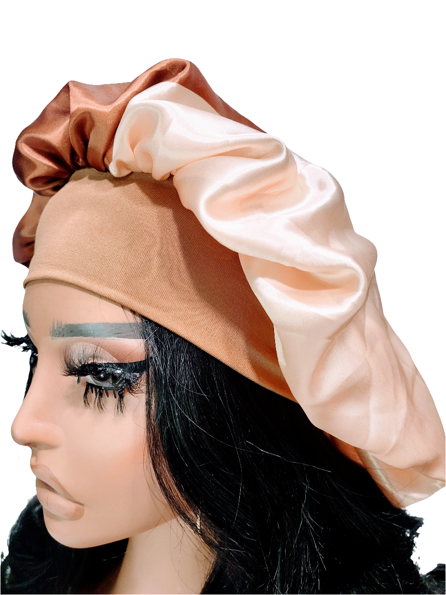 Beige &amp; Brown Wide Band Sleeping Satin Hair Bonnet