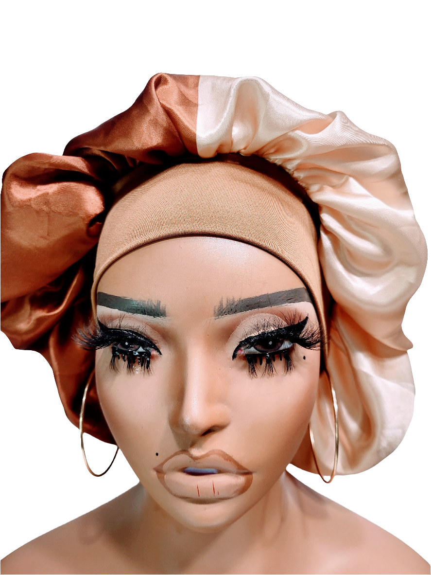Beige &amp; Brown Wide Band Sleeping Satin Hair Bonnet