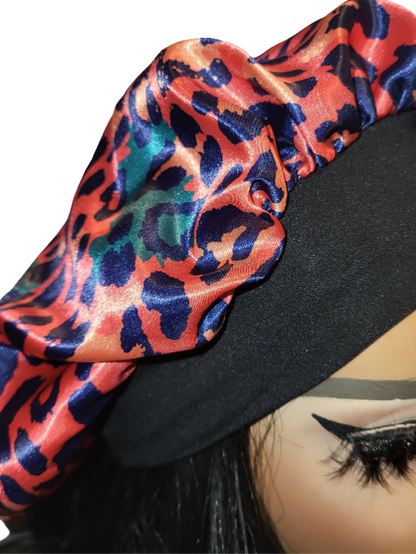 RED LEOPARD Wide Band Elastic Single Layer Satin Hair Bonnet