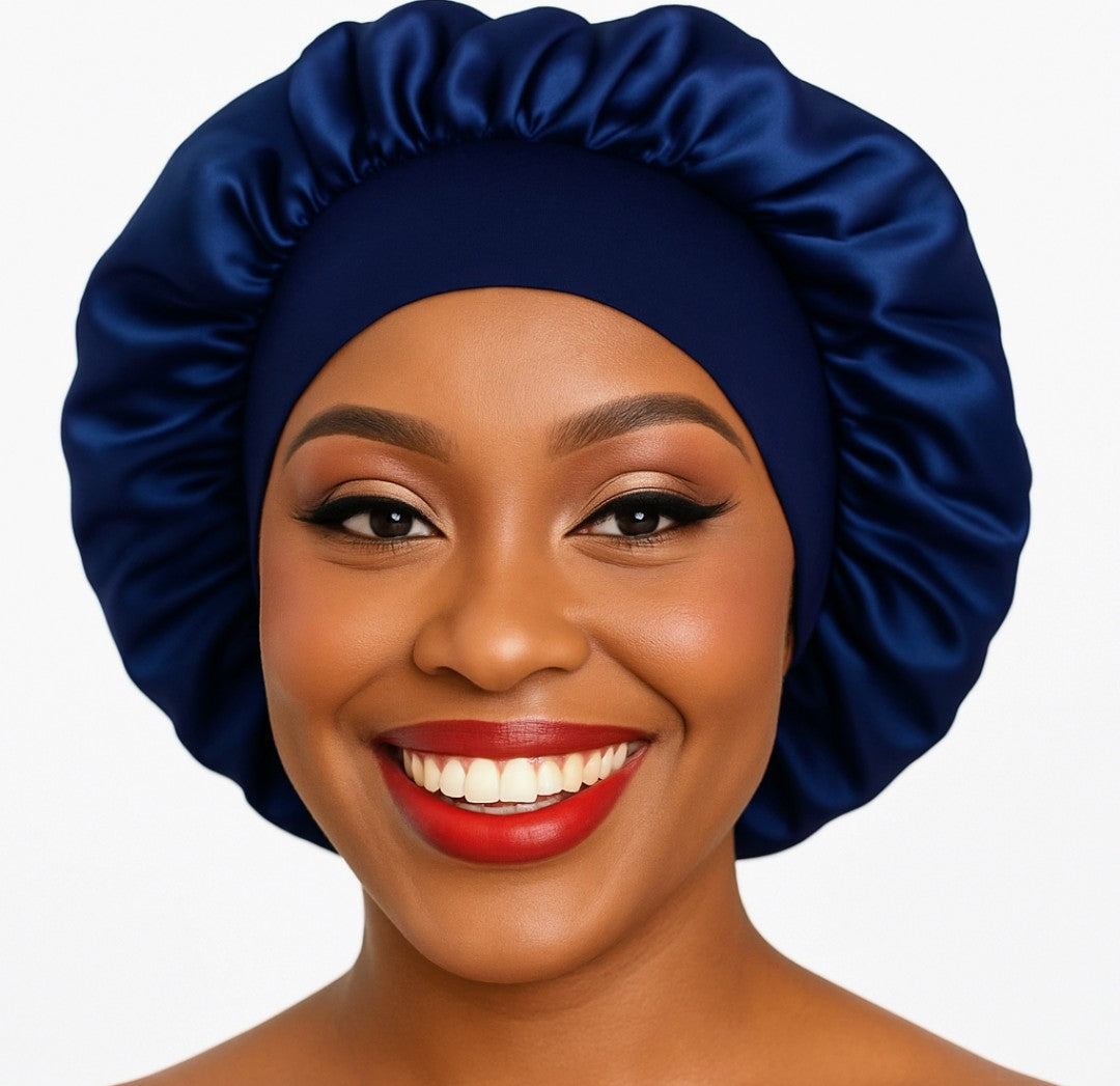 ✨Navy Blue Satin Bonnet-30cm Wide Edge Small Sleep Cap