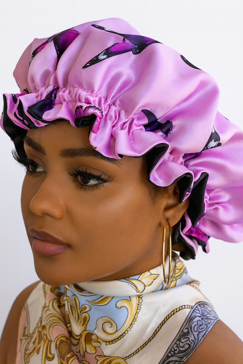 PINK BUTTERFLY Reversible Sleeping Satin Hair Bonnet