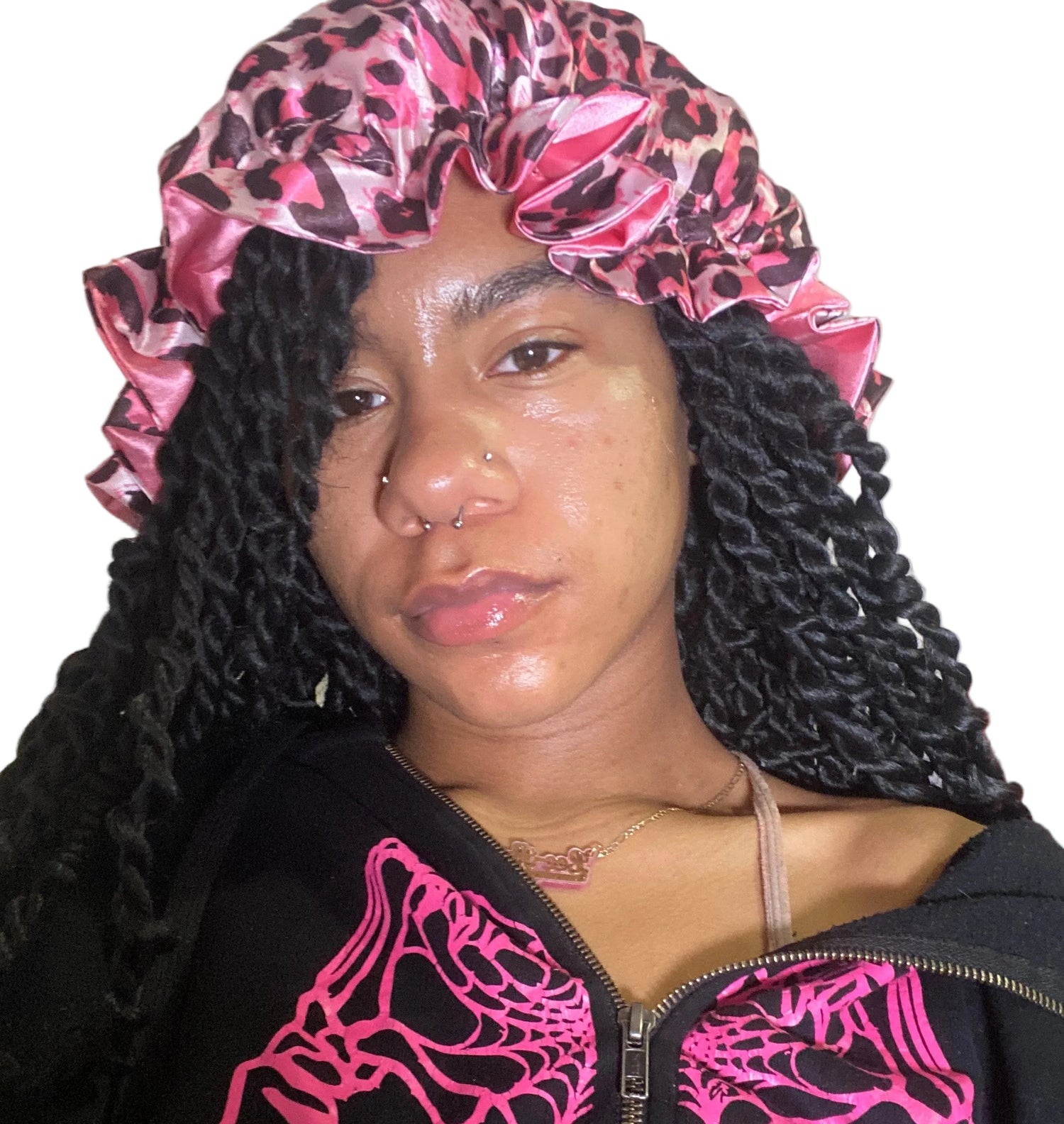 Hot Pink Leopard Reversible Satin Sleeping Hair Bonnet
