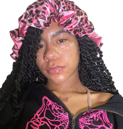 Hot Pink Leopard Reversible Satin Sleeping Hair Bonnet