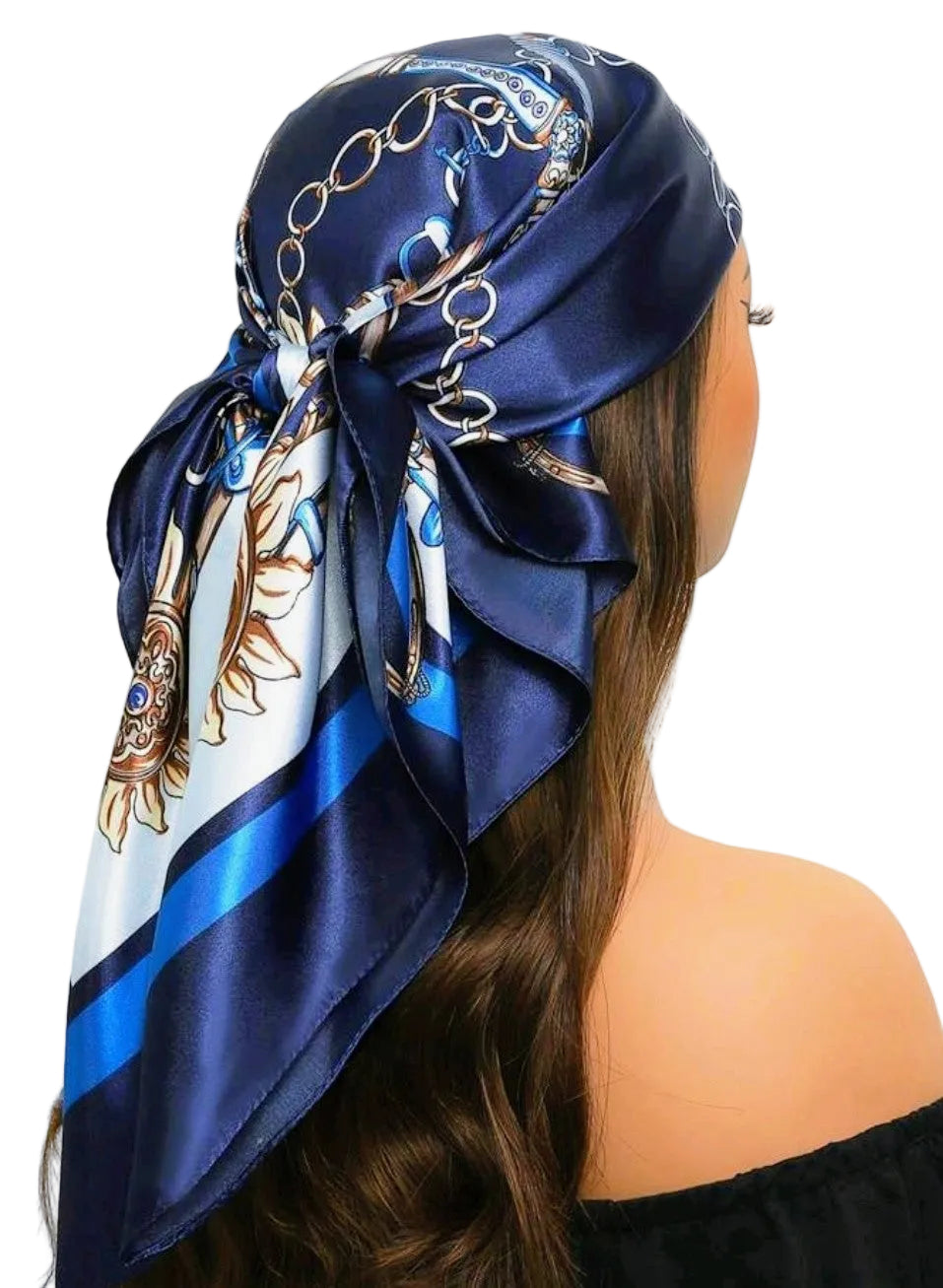 Royal Sun Satin Scarf-Navy &amp; Gold Luxe Hair