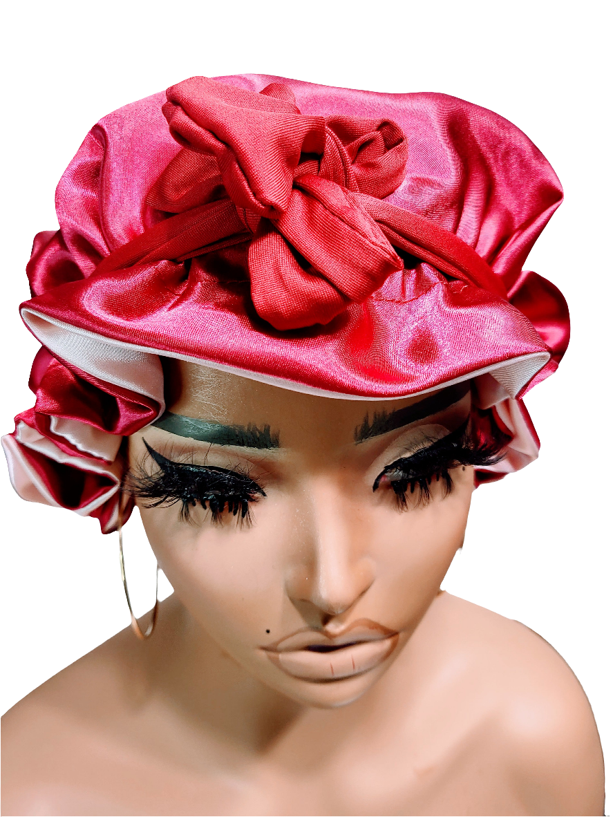 Red &amp; Pink Double-Layer Hair Protection Bonnet