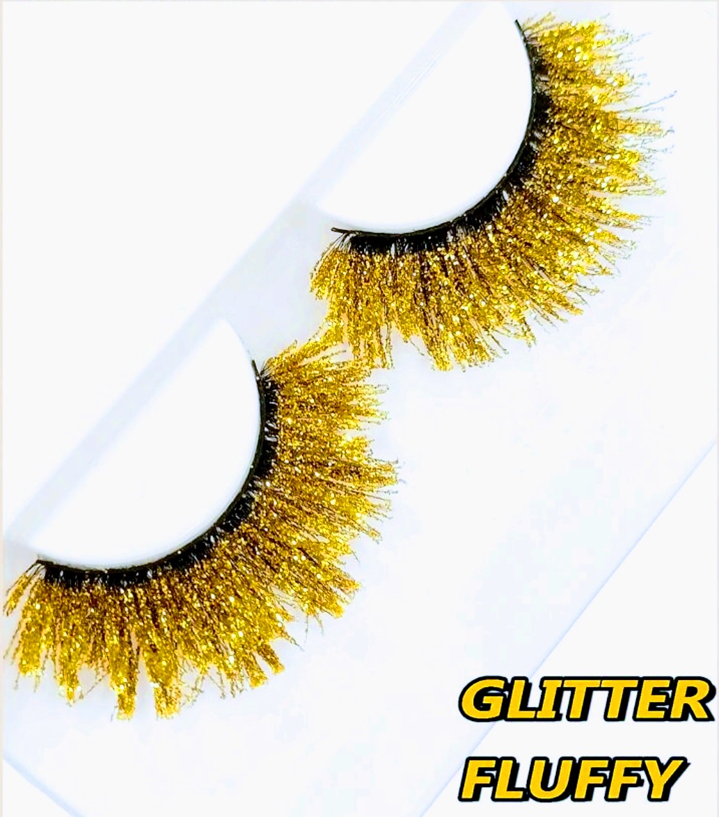 &quot;Goldie&quot; 20mm Gold Glitter Fluffy False Eyelashes