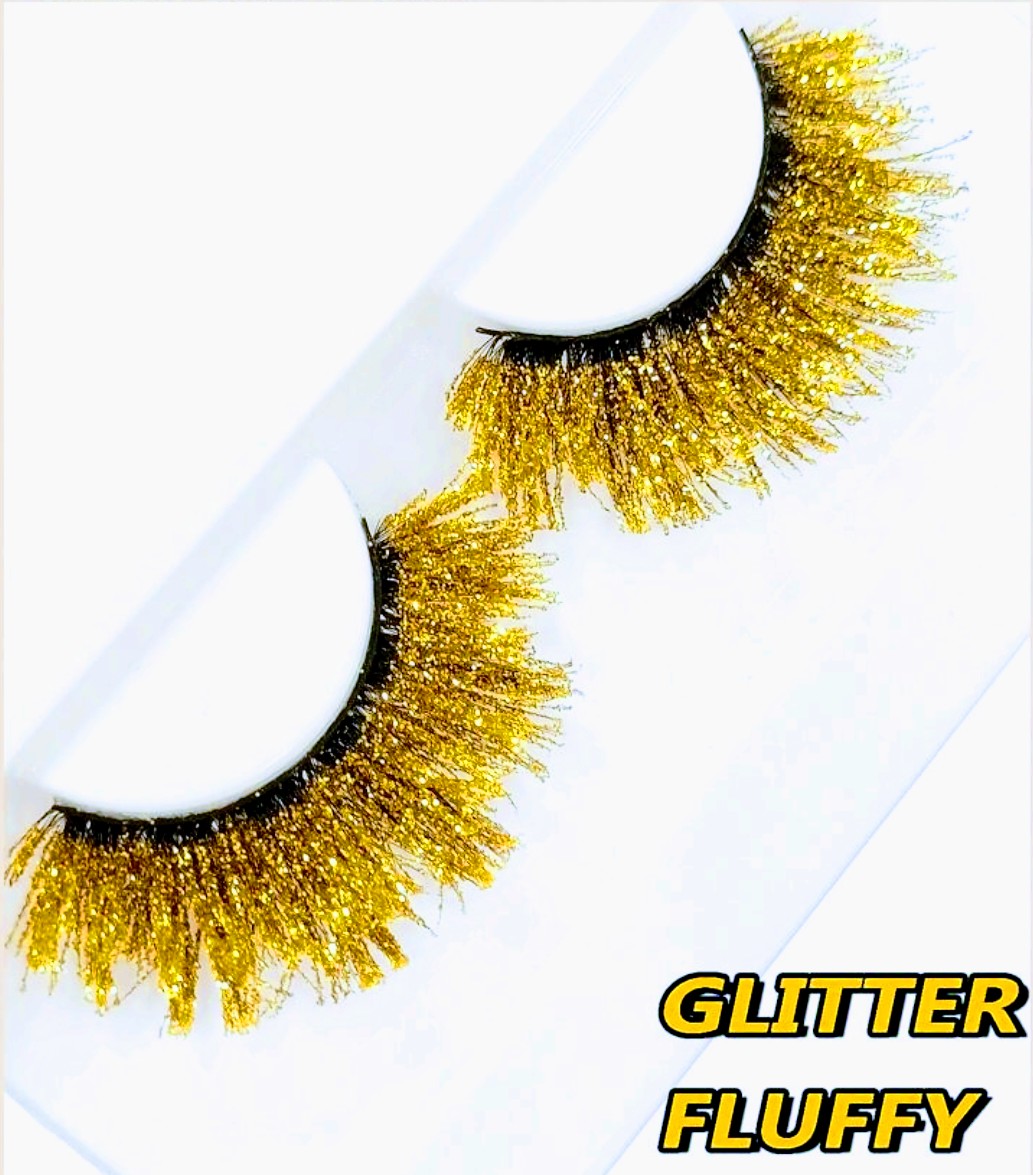 "Goldie" 20mm Gold Glitter Fluffy False Eyelashes