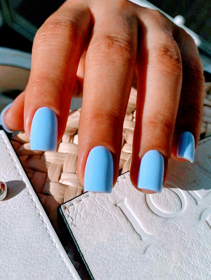 &quot;Skye&quot; 24pcs Short Square Blue Color Nails with glue