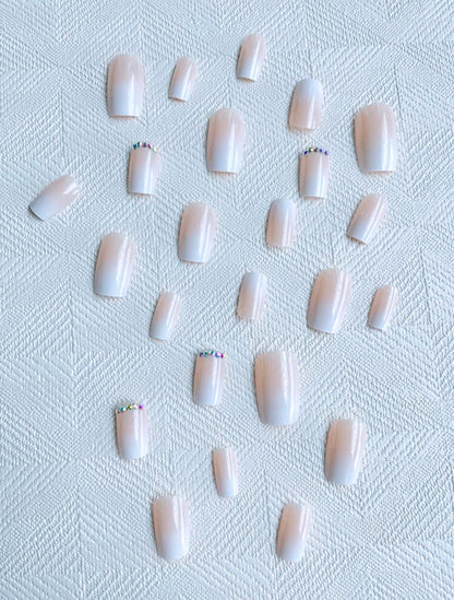 &quot;Ombre&quot; 24pcs Long Medium Square Ombre with Pink Rhinestone Nails with glue