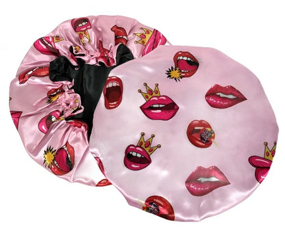&quot;Pink &amp; Red Lips&quot; Reversible Sleeping Satin Wavy Bonnet