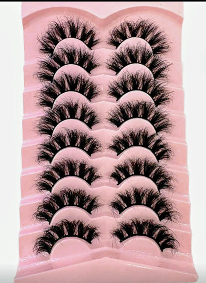 8 Pair Volume Lash Set | 20-25mm D Curl Fluffy Faux Lashes