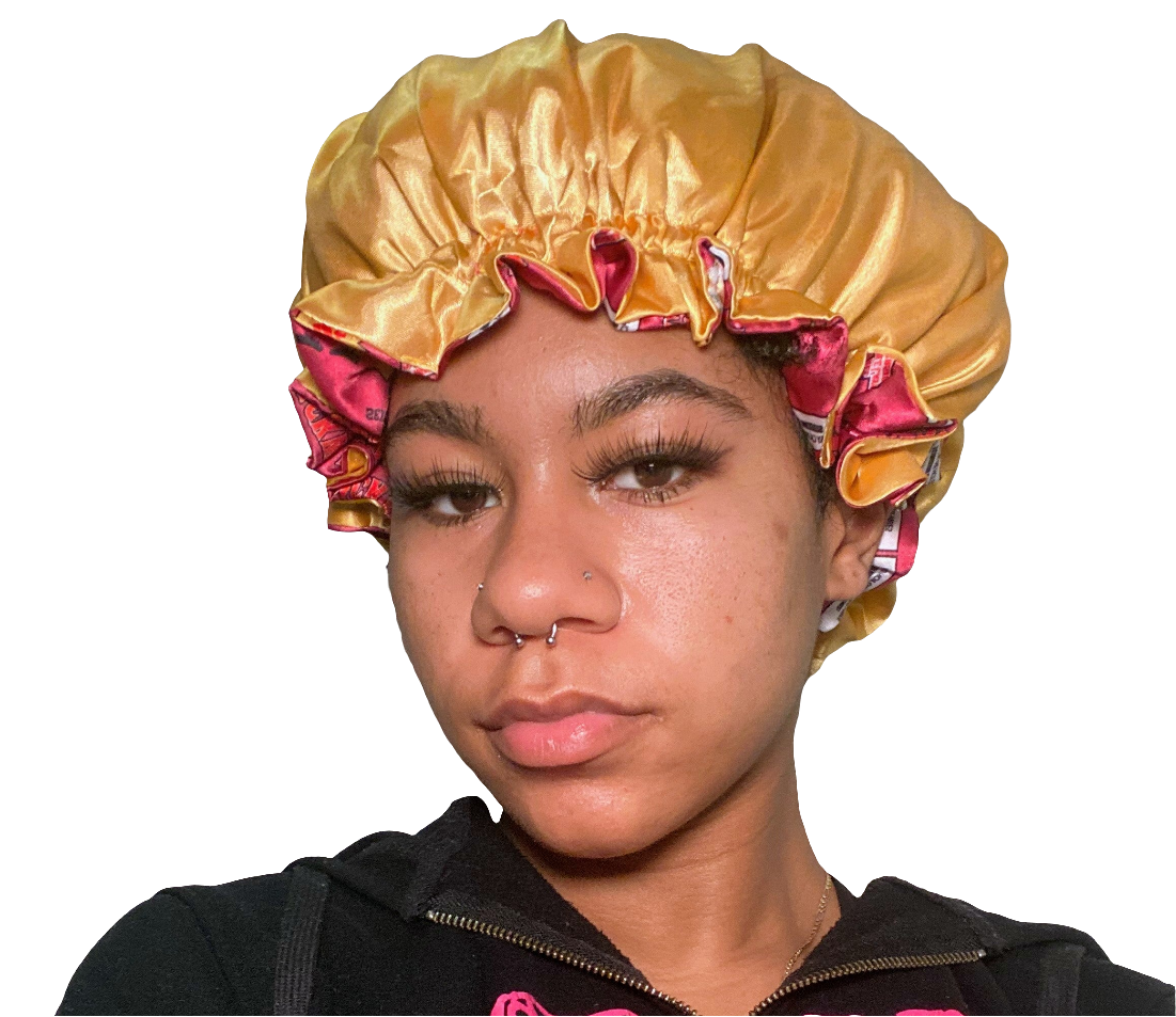 Pink &amp; Gold Reversible Satin Bonnet – Luxury Double-Layer Silk Sleep Cap for Natural Hair Protection | Lashes2Cute