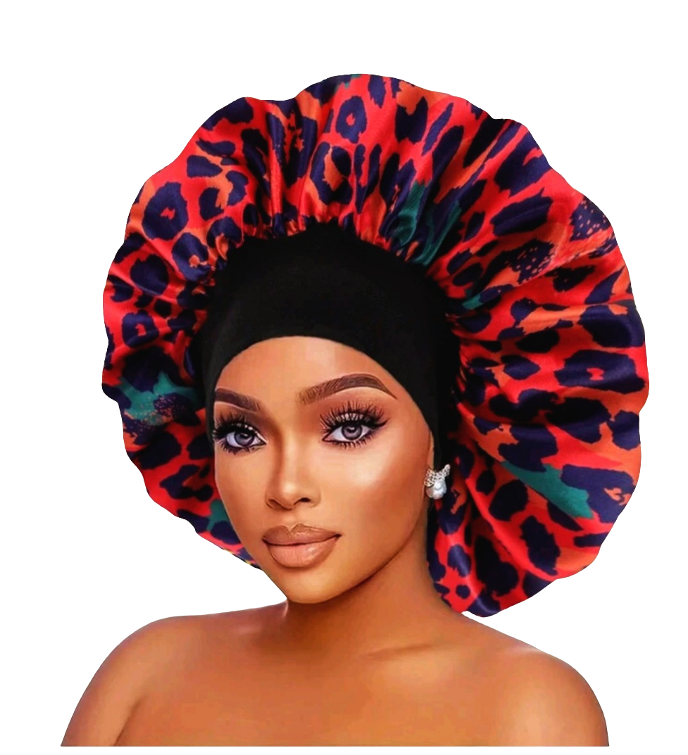 RED LEOPARD Wide Band Single Layer Jumbo Satin Bonnet