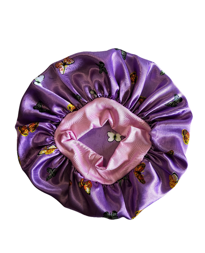 Purple Butterfly Print Bonnet for Kids - Daily Wear &amp; Sleep