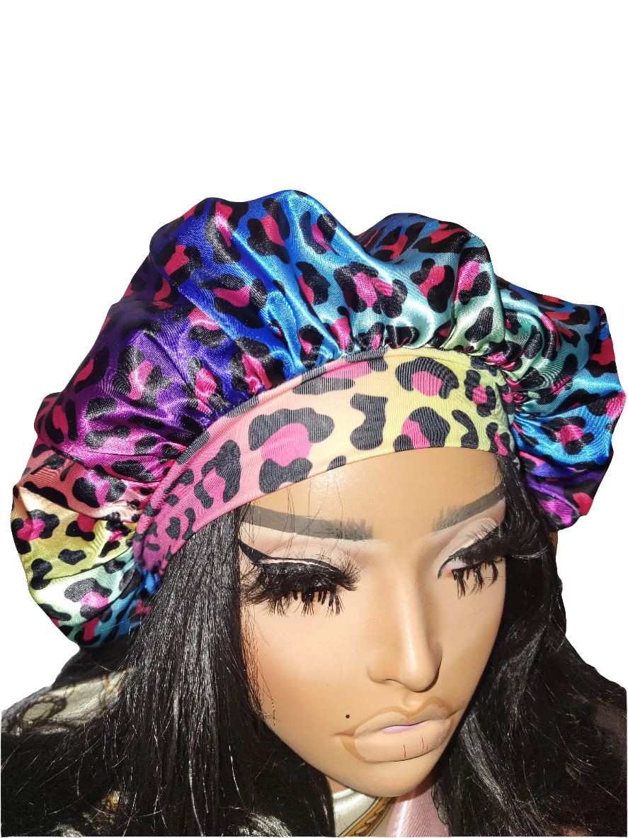 MULTI COLORED  Wide Band Elastic Single Layer Satin Hair Bonnet