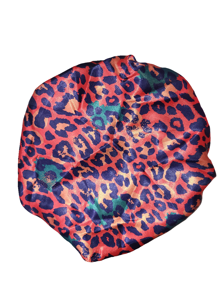 RED LEOPARD Wide Band Elastic Single Layer Satin Hair Bonnet