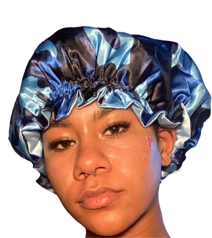 Blue Camo Reversible Satin Hair Bonnet