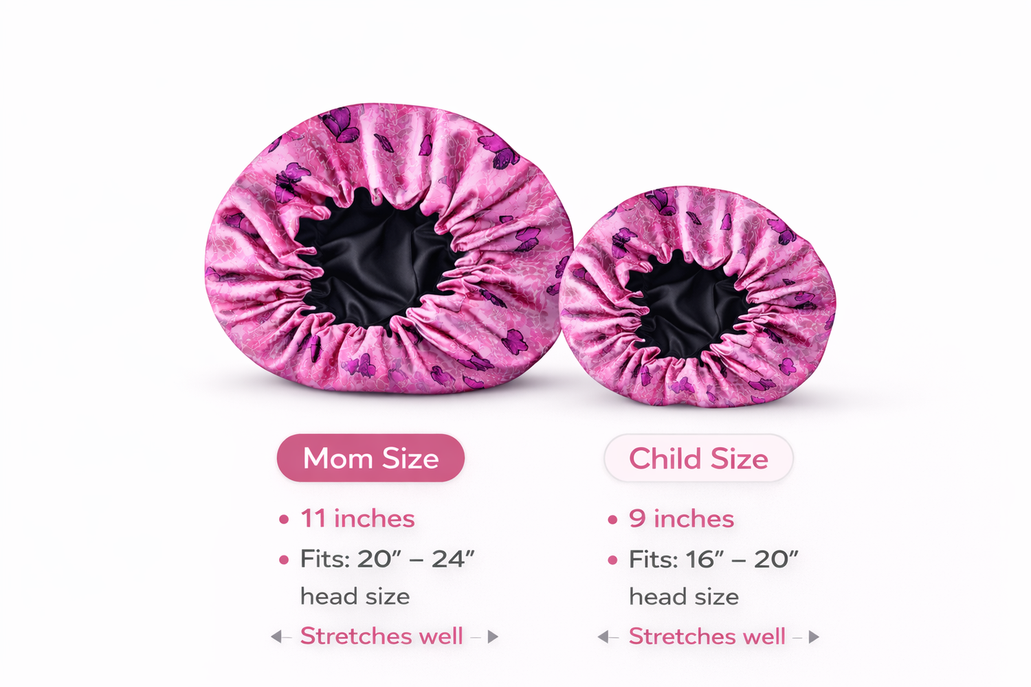 Mom &amp; Me Pink Butterfly Satin Bonnet Set