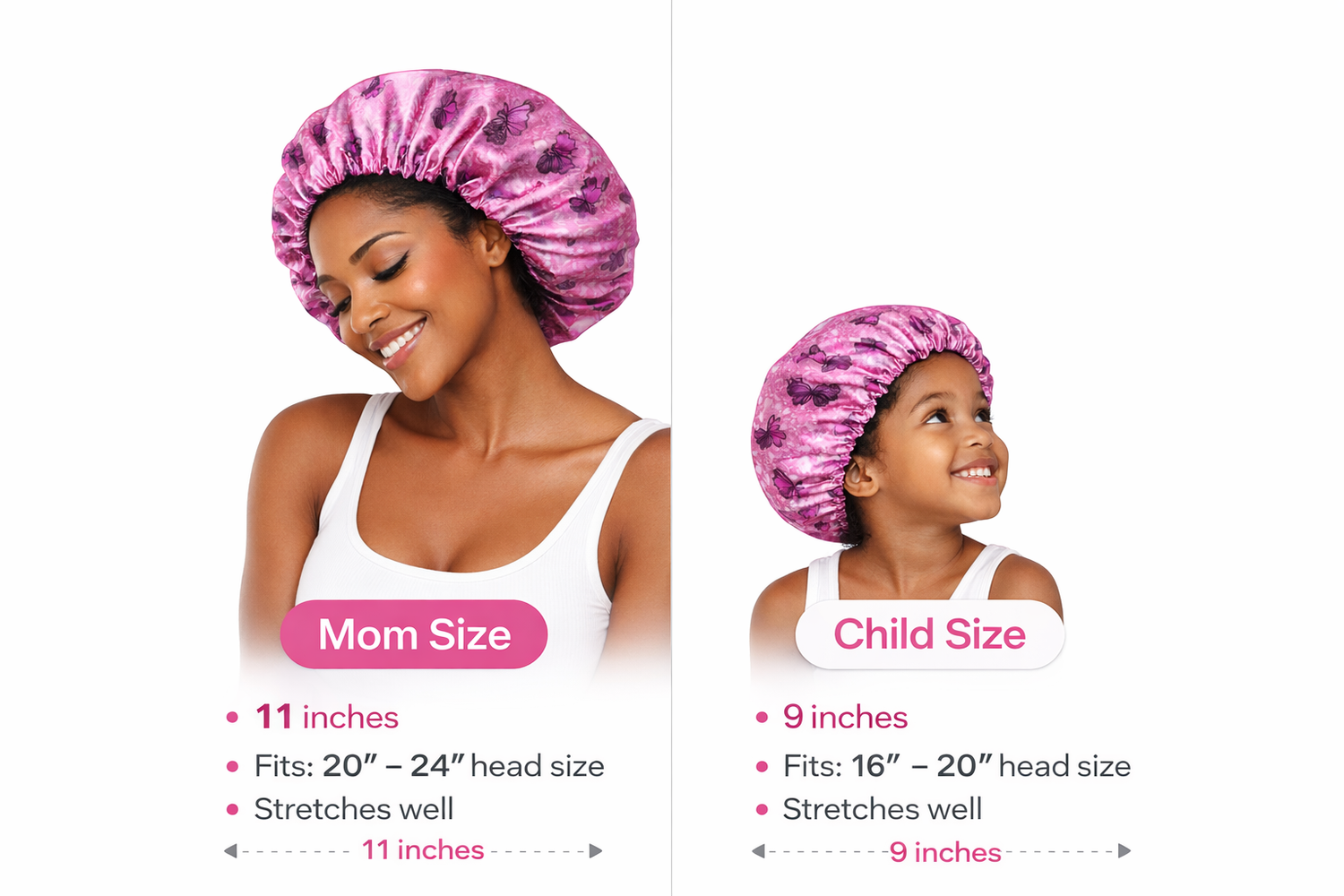 Mom &amp; Me Pink Butterfly Satin Bonnet Set