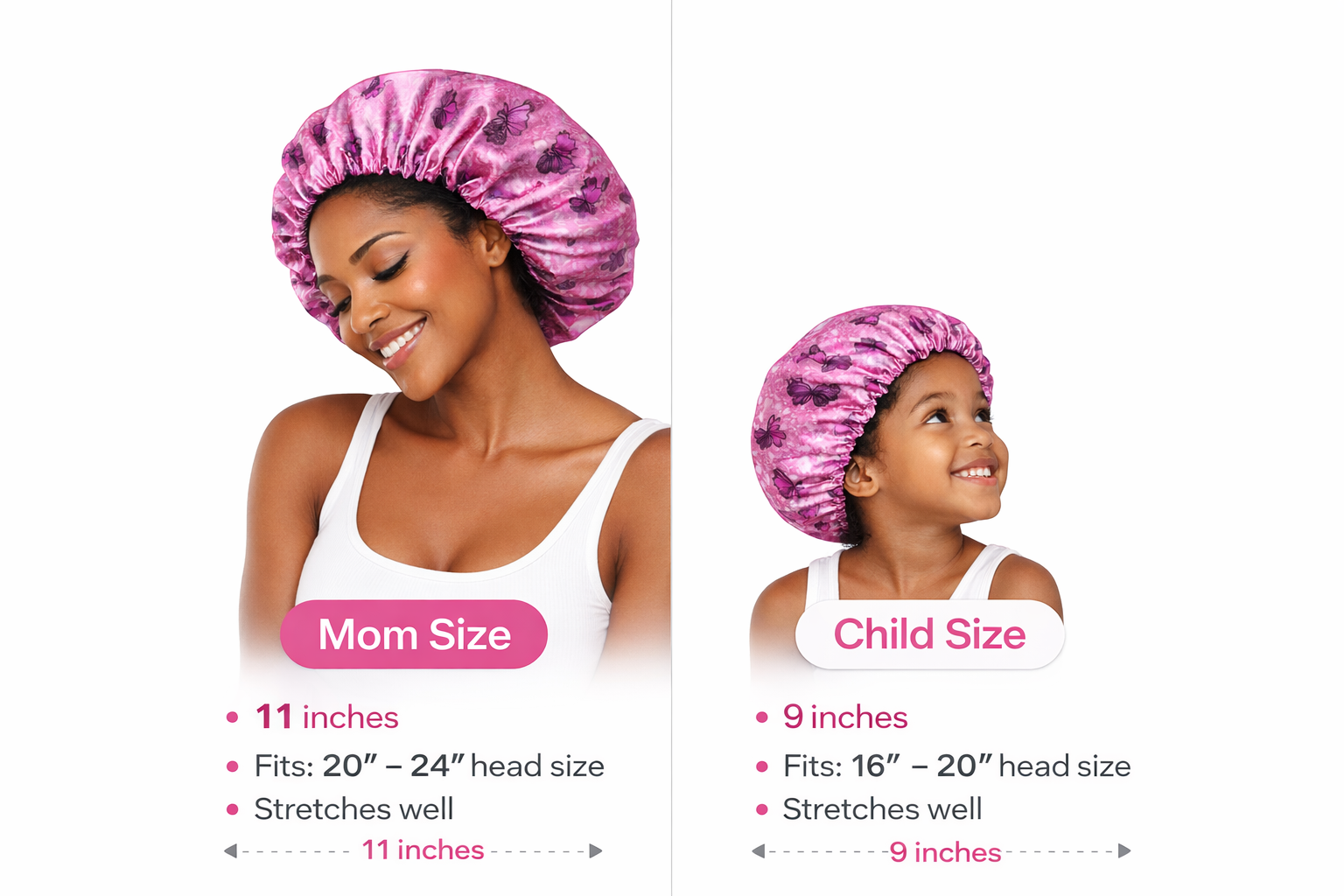 Mom &amp; Me Pink Butterfly Satin Bonnet Set
