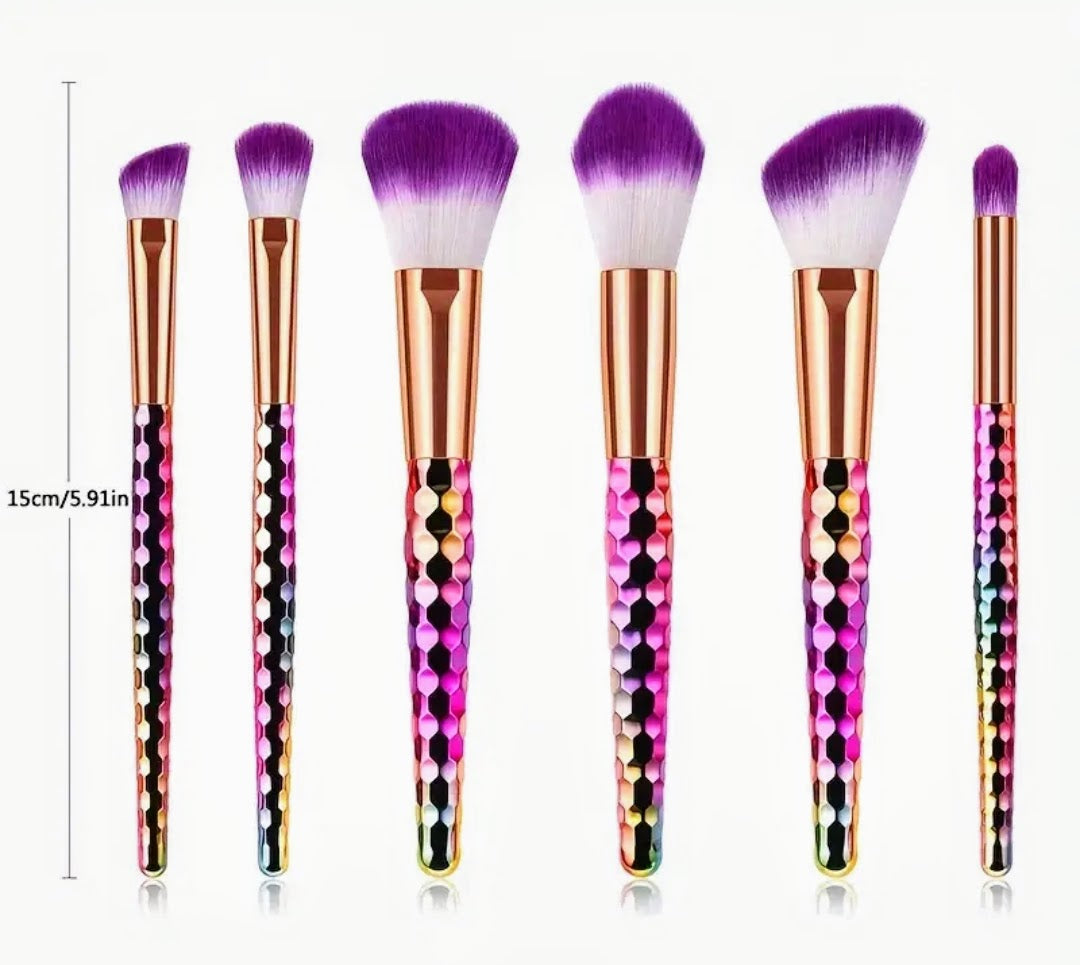 Honeycomb Makeup Brush Set, Nylon Bristles, ABS Rod, Unscented Palm Brushes 6 PCs (Purple)