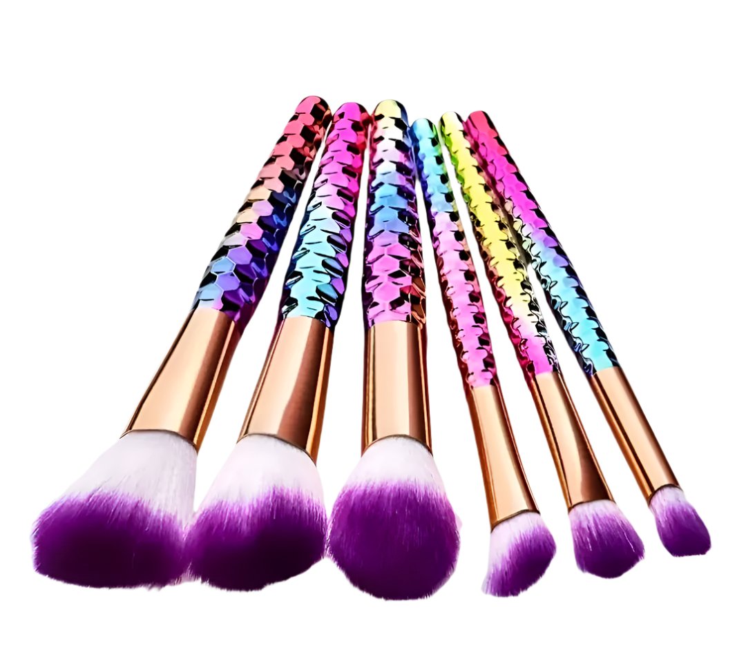 Honeycomb Makeup Brush Set, Nylon Bristles, ABS Rod, Unscented Palm Brushes 6 PCs (Purple)