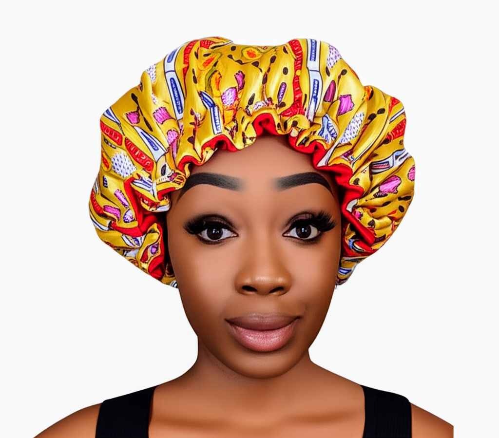 GOLD & RED VIBES – Reversible Satin Sleeping Hair Bonnet for Natural Hair Protection