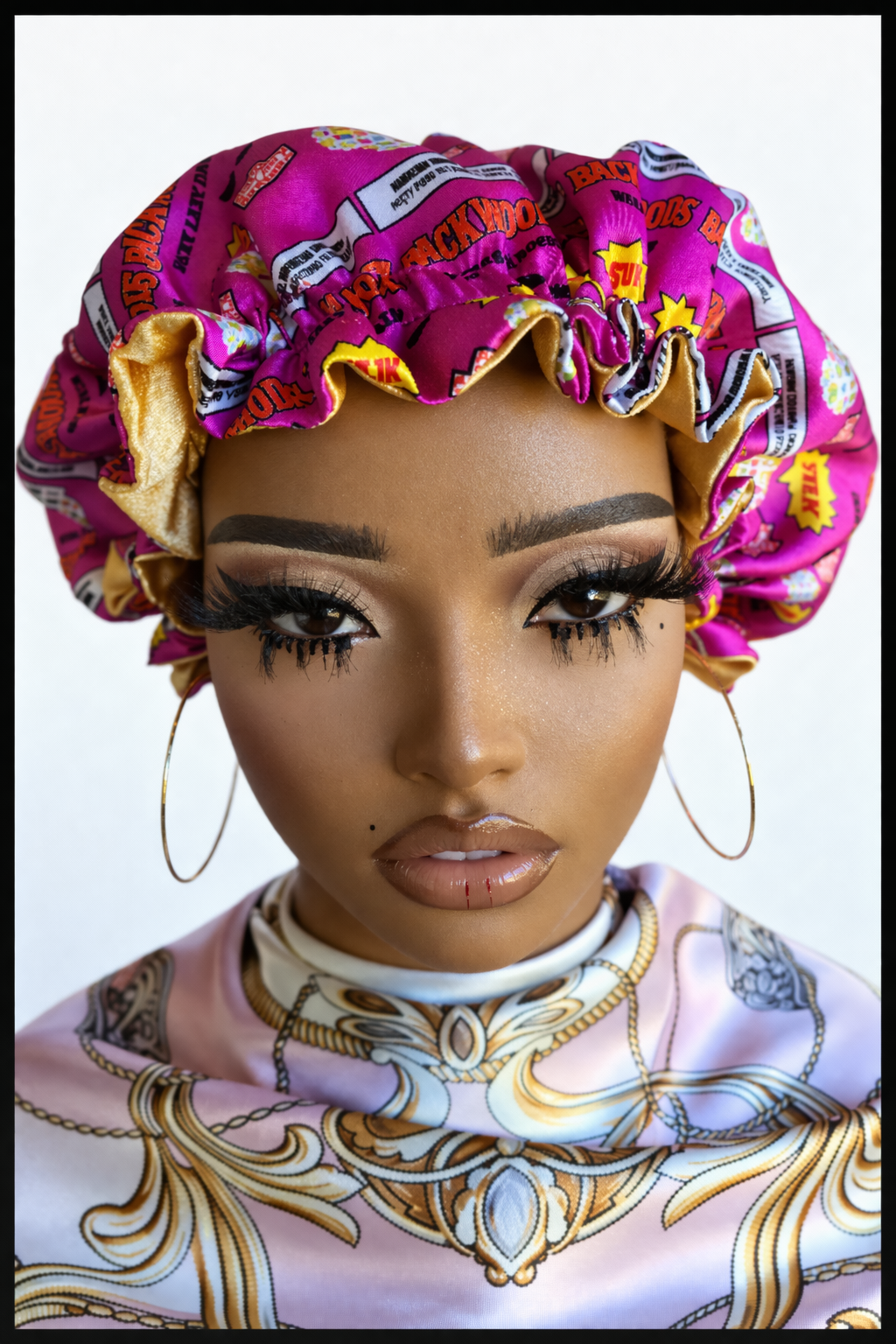 双面睡缎波浪夏季振动帽子粉色和金色