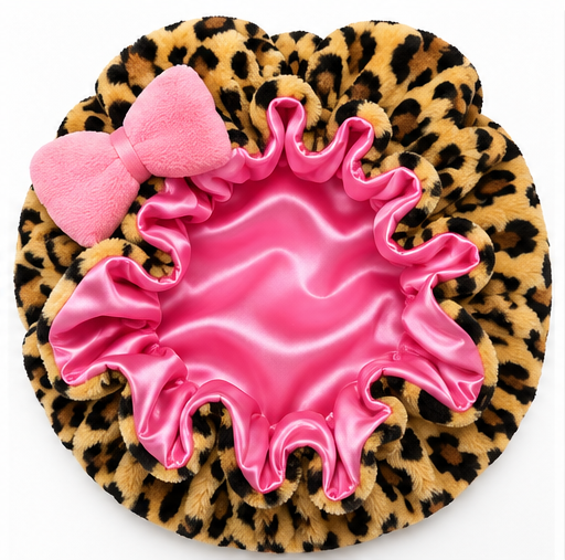 Pink Leopard Luxe | Teddy Fleece Satin-Lined Bonnet 💕🐆