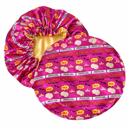 双面睡缎波浪夏季振动帽子粉色和金色