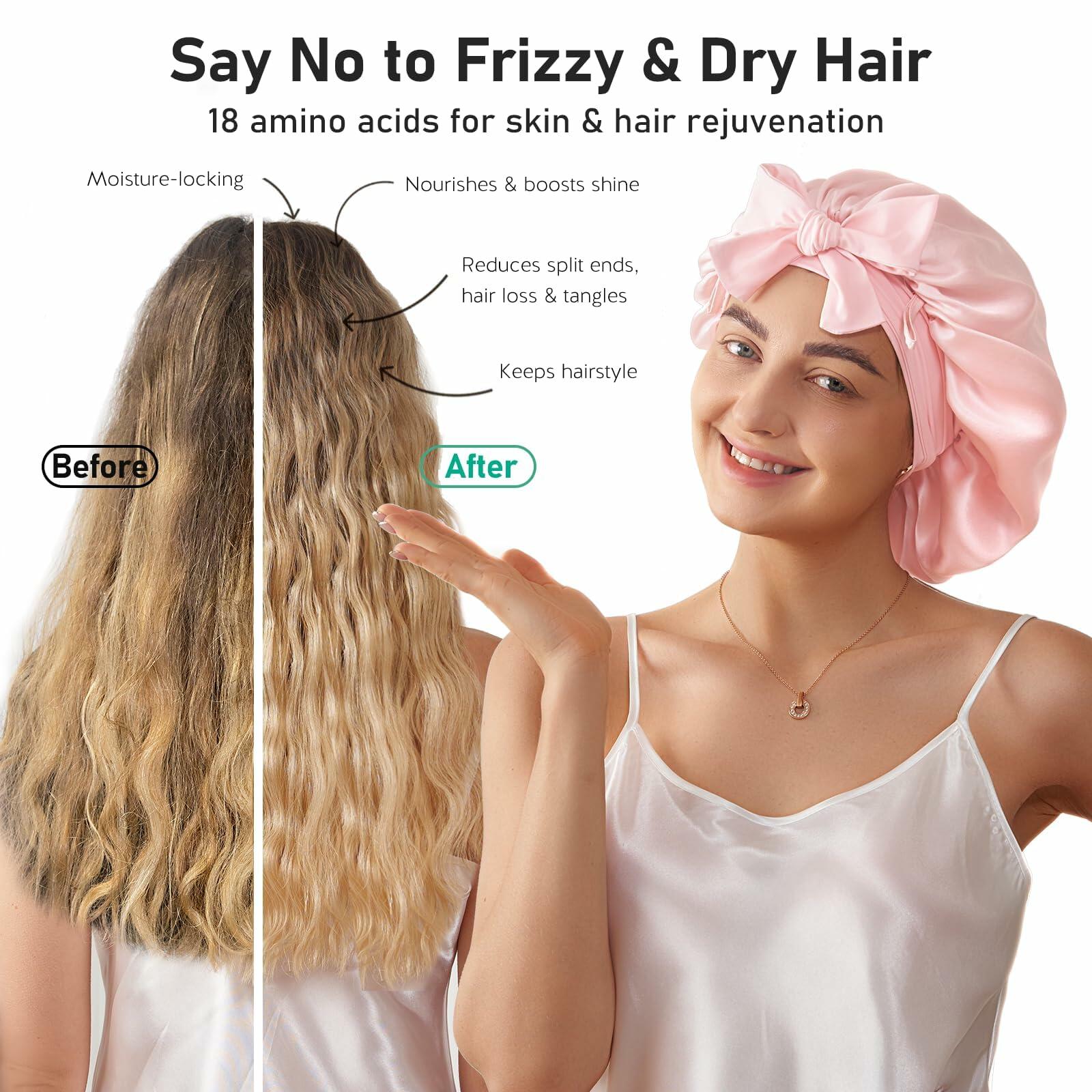 LitBear Mulberry Silk Bonnet 6A 22 Momme Large Double-Layer Pink Tie Band