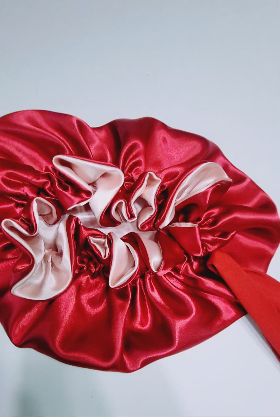 ✨ Ruby Reversible Satin Sleep Bonnet – Red &amp; Pink Double-Layer Hair Protection Cap video