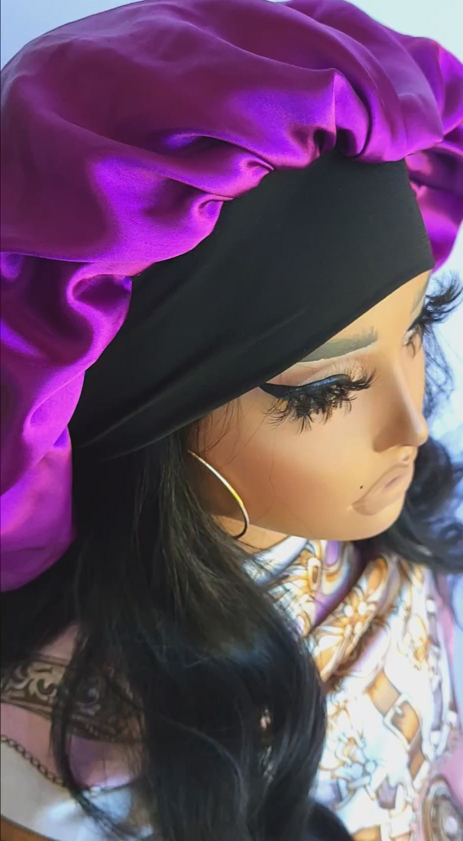 PURPLE Wide Band Single Layer Jumbo Satin Bonnet