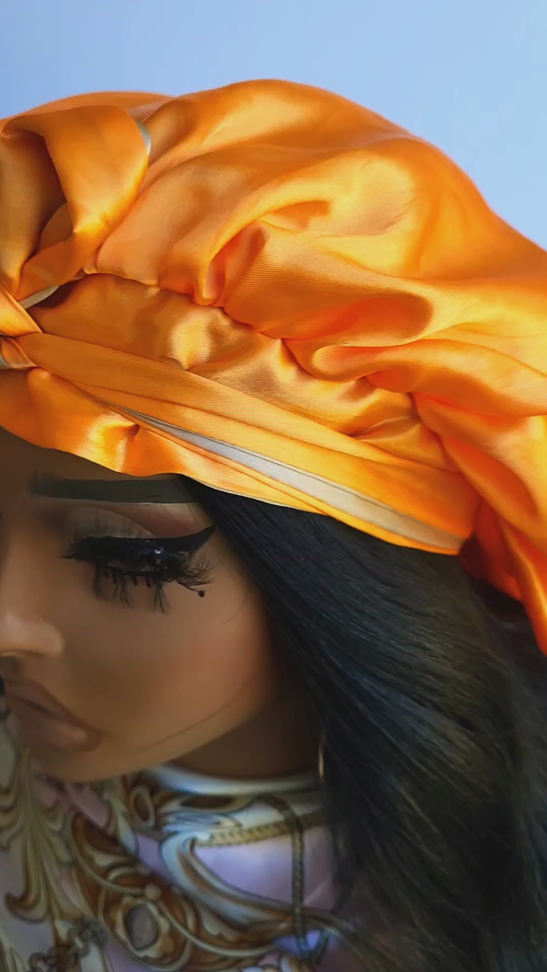 ORANGE &amp; KHAKI Reversible Sleeping Satin Hair Tying Bonnet