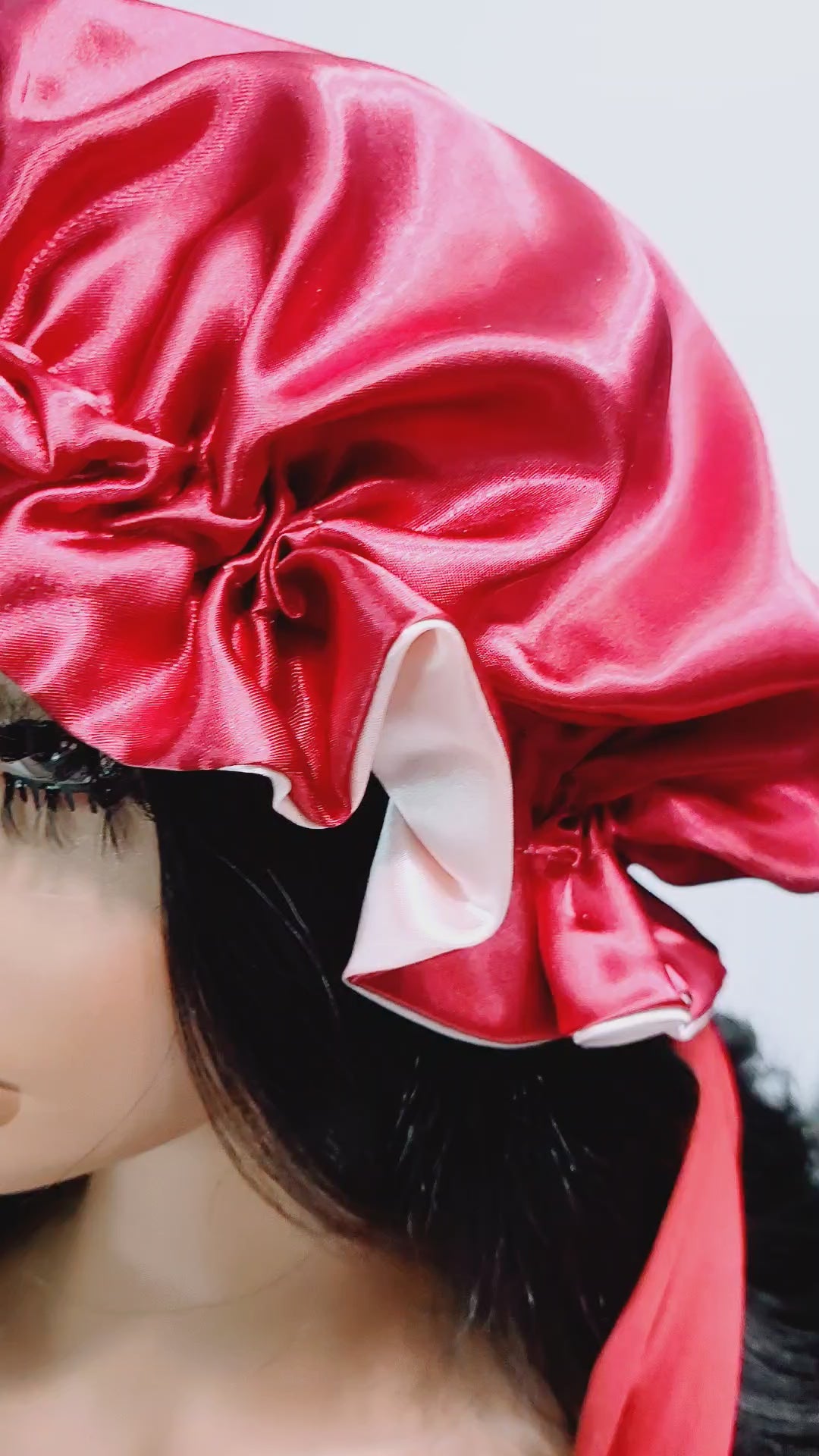 ✨ Ruby Reversible Satin Sleep Bonnet – Red &amp; Pink