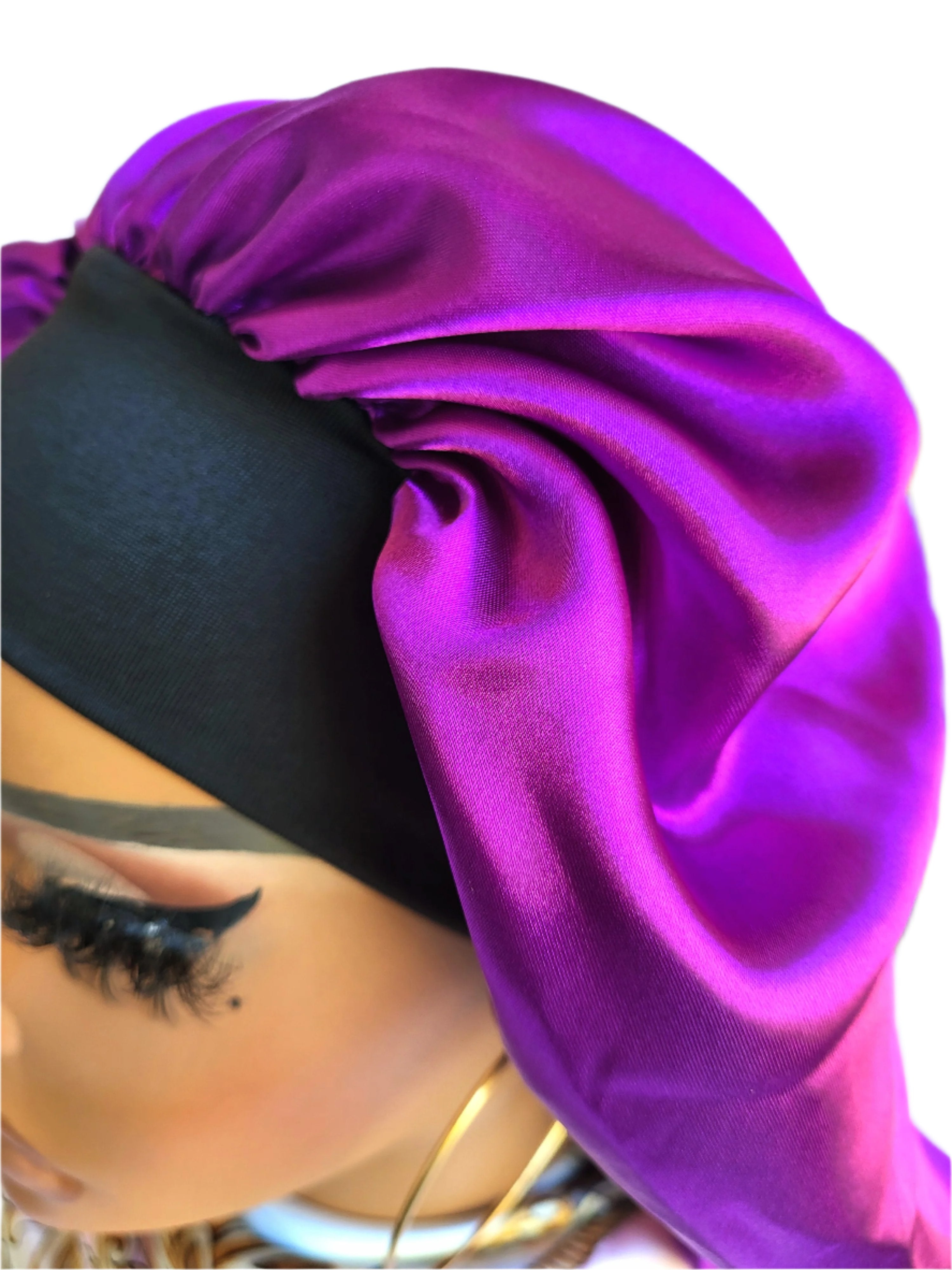 PURPLE Wide Band Single Layer Jumbo Satin Bonnet