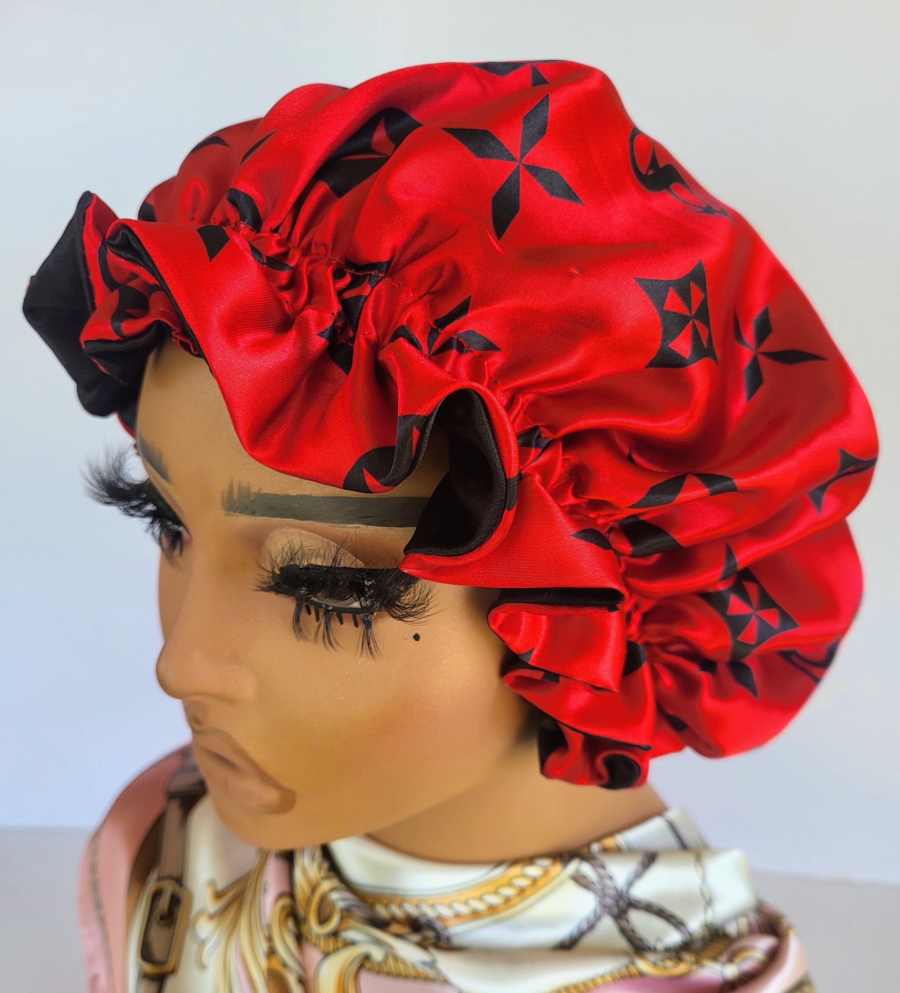 &quot;Pretty Red&quot; Reversible Sleeping Satin Wavy Hair Bonnet