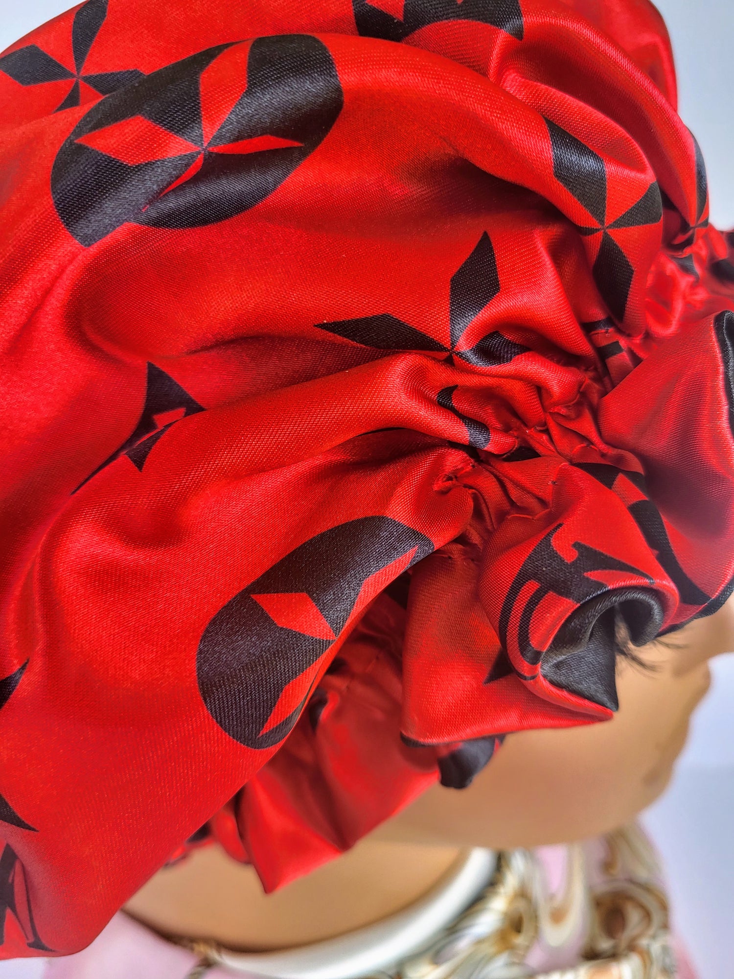 &quot;Pretty Red&quot; Reversible Sleeping Satin Wavy Hair Bonnet