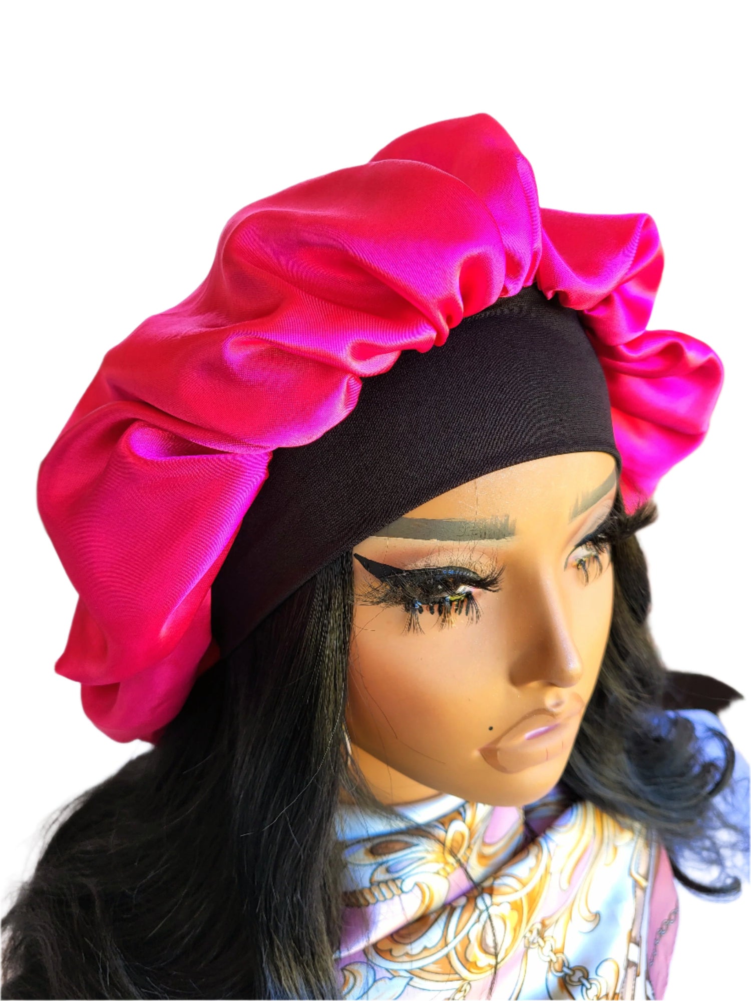 HOT PINK Wide Band Single Layer Jumbo Satin Bonnet