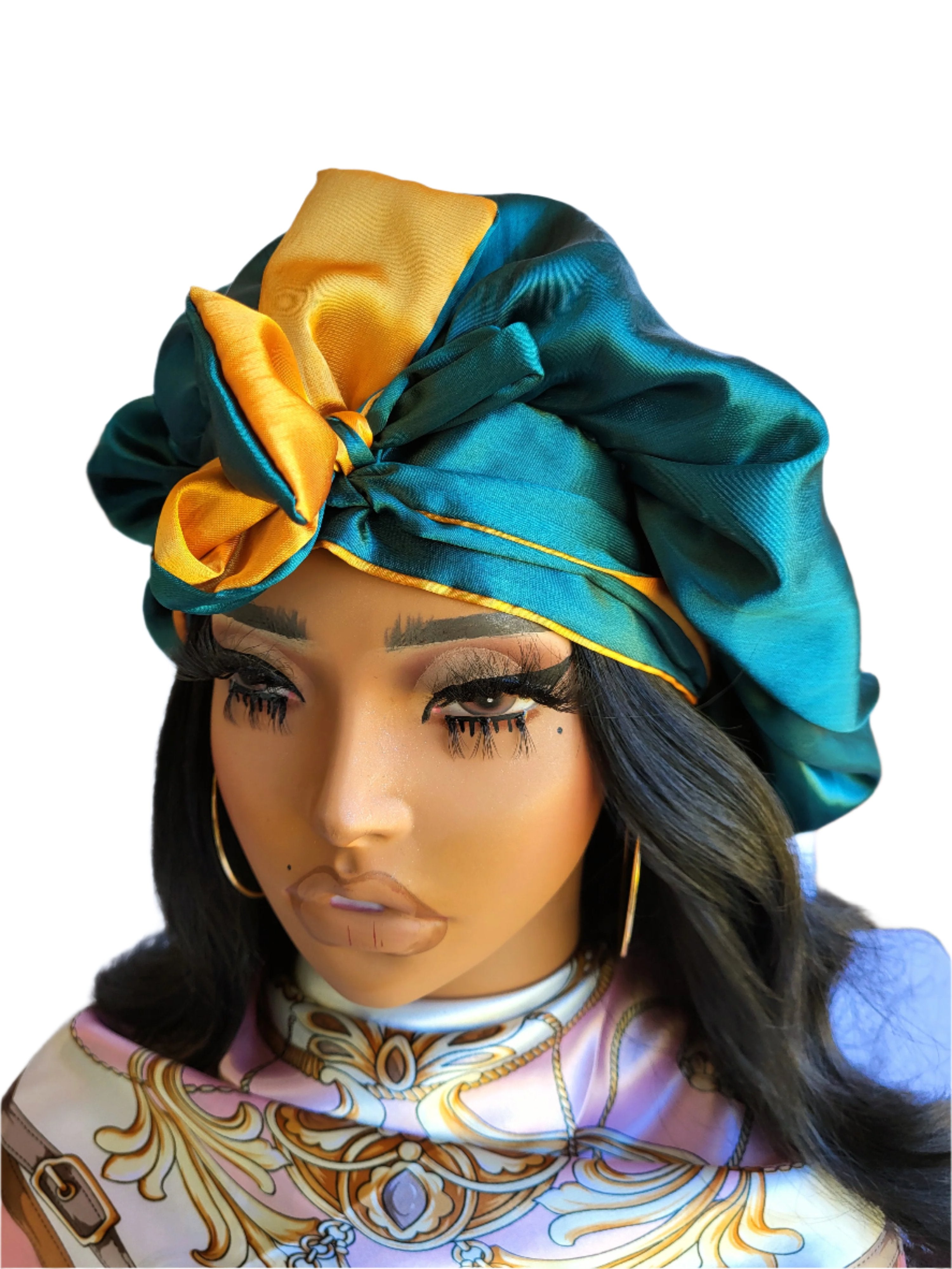 GREEN &amp; GOLD Reversible Sleeping Satin Hair Tying Bonnet