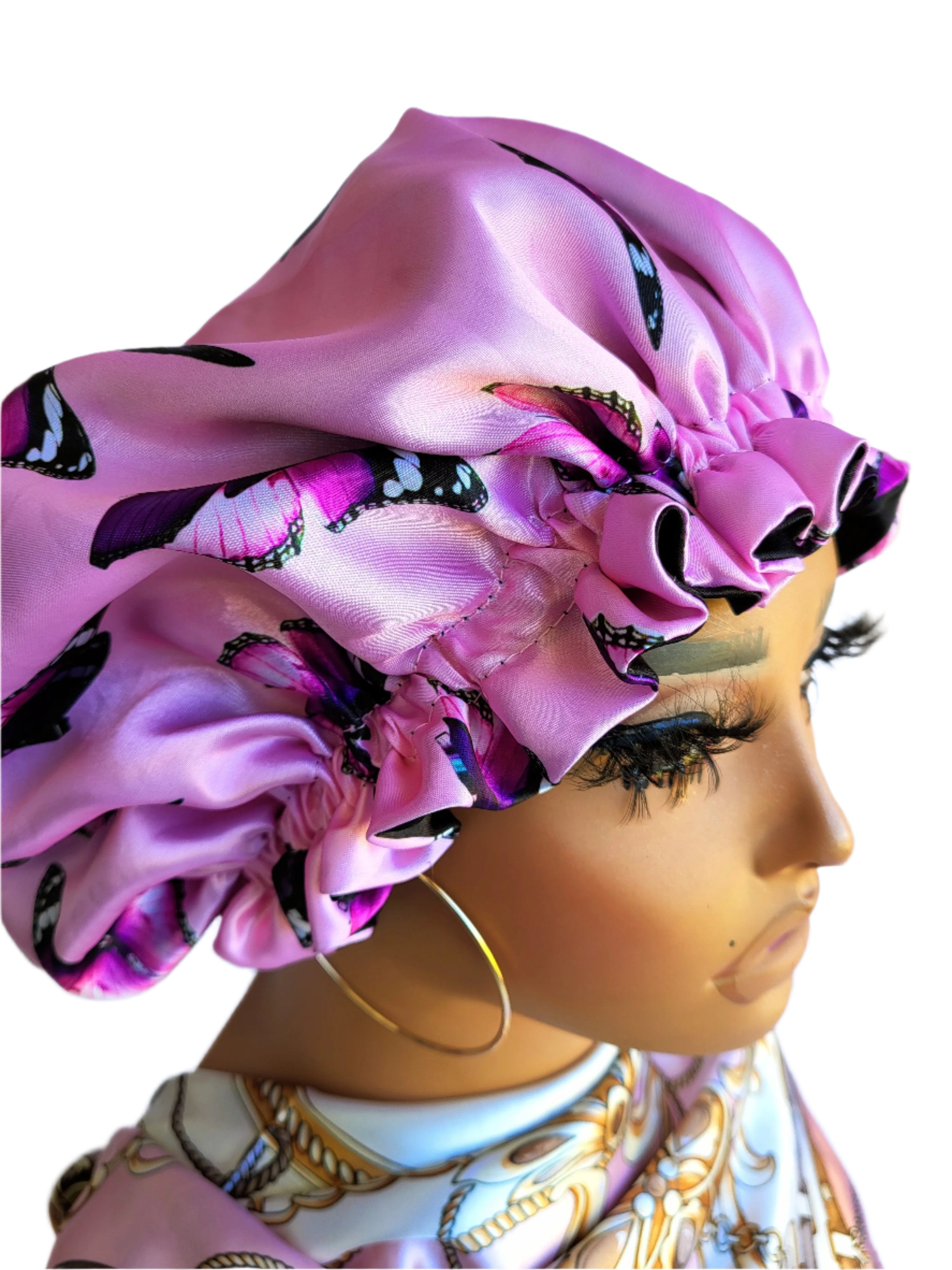 PINK BUTTERFLY Reversible Sleeping Satin Hair Bonnet